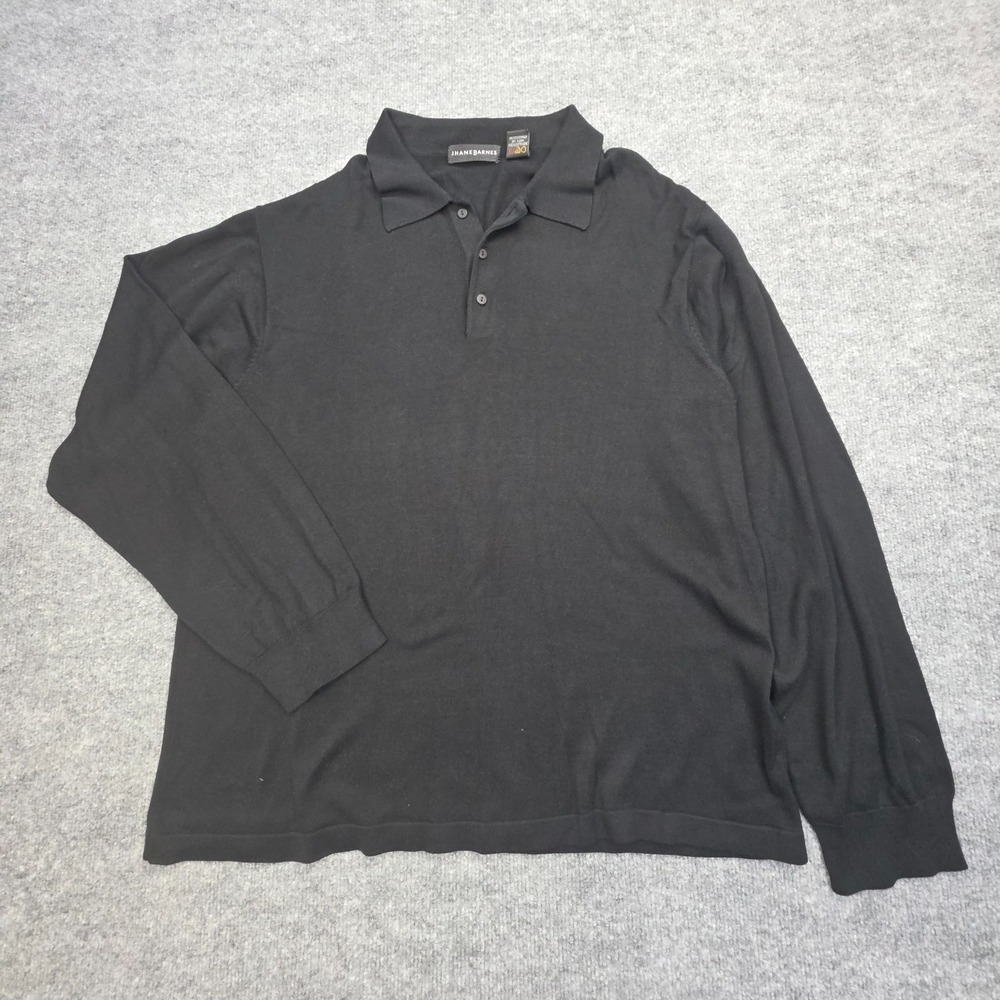 Jhane Barnes Silk Linen Polo Shirt Men's XXL Black Long Sleeve Knit EUC